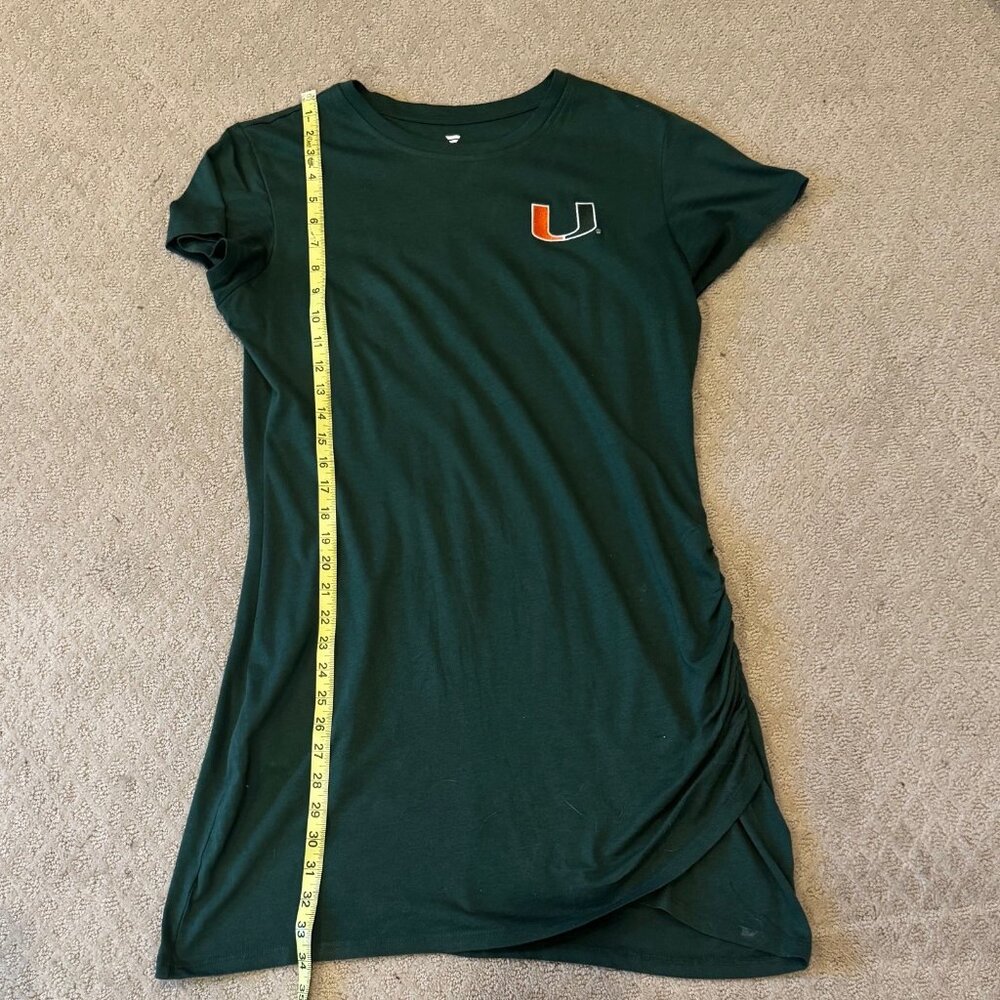 Women's Fanatics Green Miami Hurricanes Ruched Drape T-Shirt Dress - M